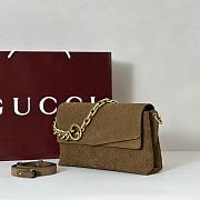 Gucci Medium shoulder bag with chain brown GG suede-28*16*7cm  - 2