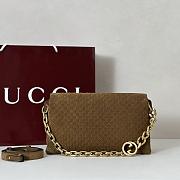 Gucci Medium shoulder bag with chain brown GG suede-28*16*7cm  - 4