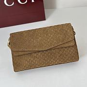 Gucci Medium shoulder bag with chain brown GG suede-28*16*7cm  - 6