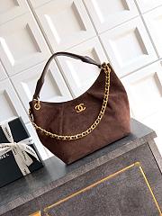 Chanel Small HOBO BAG Suede Calfskin, Lambskin & Gold-Tone Metal Dark Brown-24*31*10cm - 1