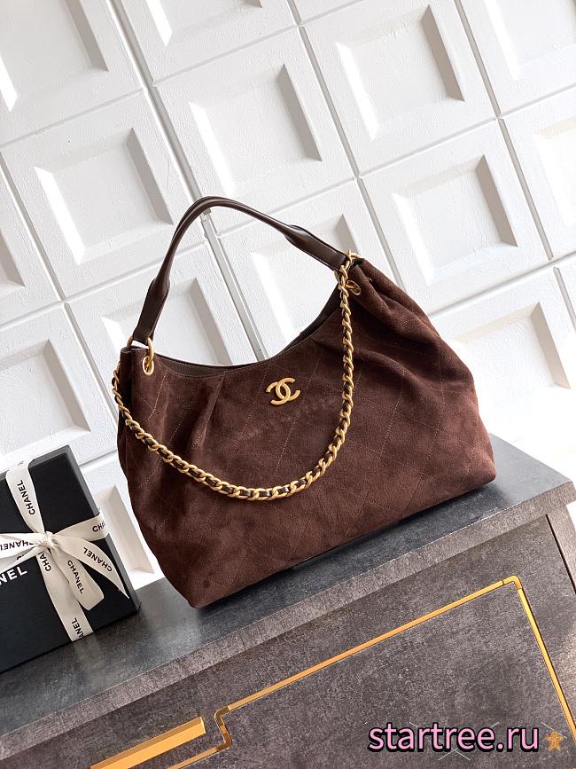 Chanel Medium HOBO BAG Suede Calfskin, Lambskin & Gold-Tone Metal Dark Brown-29*35*13cm - 1