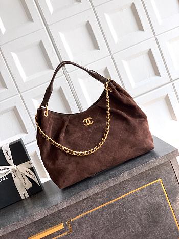 Chanel Medium HOBO BAG Suede Calfskin, Lambskin & Gold-Tone Metal Dark Brown-29*35*13cm