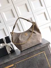 Chanel Small HOBO BAG Suede Calfskin, Lambskin & Gold-Tone Metal Dark Grey-24*31*10cm - 4