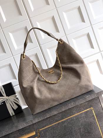 Chanel Maxi Hobo Bag Suede Calfskin, Lambskin & Gold-Tone Metal Dark Grey-35*38*14cm