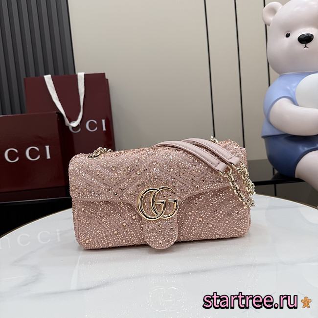Gucci Marmont Crystal-Embellished Small Shoulder Bag Pink- 26x15x7cm - 1