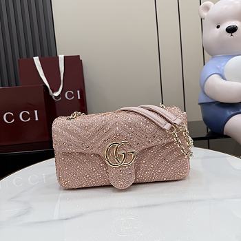 Gucci Marmont Crystal-Embellished Small Shoulder Bag Pink- 26x15x7cm