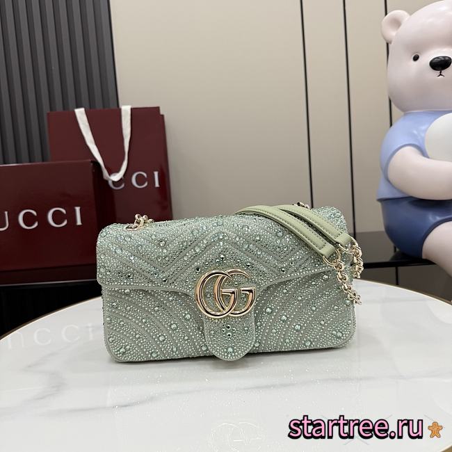 Gucci Marmont Crystal-Embellished Small Shoulder Bag Green- 26x15x7cm - 1