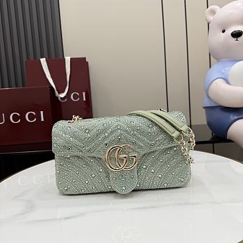 Gucci Marmont Crystal-Embellished Small Shoulder Bag Green- 26x15x7cm