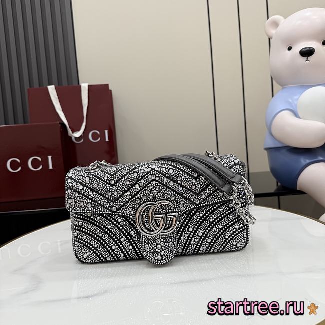 Gucci Marmont Crystal-Embellished Small Shoulder Bag Grey- 26x15x7cm - 1