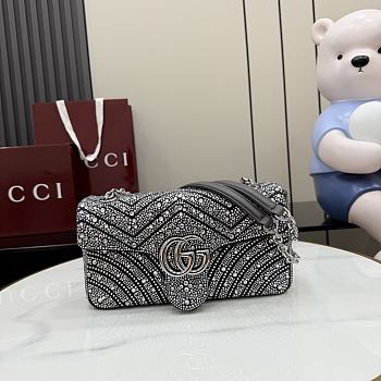 Gucci Marmont Crystal-Embellished Small Shoulder Bag Grey- 26x15x7cm