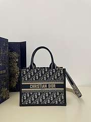 Dior Small Book Tote  Blue Dior Oblique Embroidery and Calfskin-26cm - 1