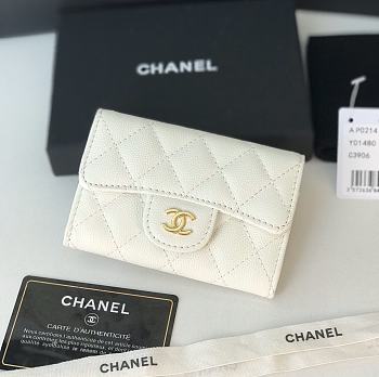 CHANEL Card Holder Caviar leather White Gold-11*8.5*3cm