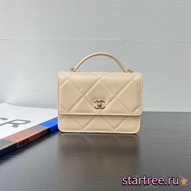 Chanel 25k Backpack With Handle Caviar Beige-18*14*5cm   - 1