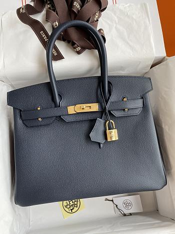 Hermes 25 Birkin Bag In Epsom leather Navy and Gold Hardware