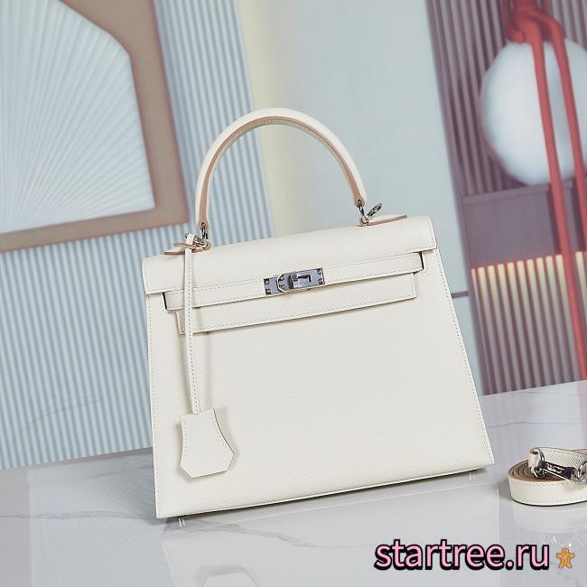 Hermes Kelly 25 White Silver Hardware - 1
