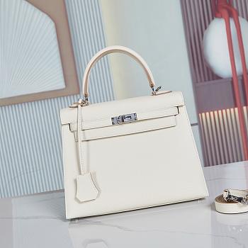 Hermes Kelly 25 White Silver Hardware