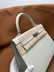 Hermes Kelly 25 White in Ostrich Silver Hardware - 5