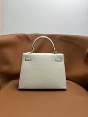Hermes Kelly 25 White in Ostrich Silver Hardware - 3