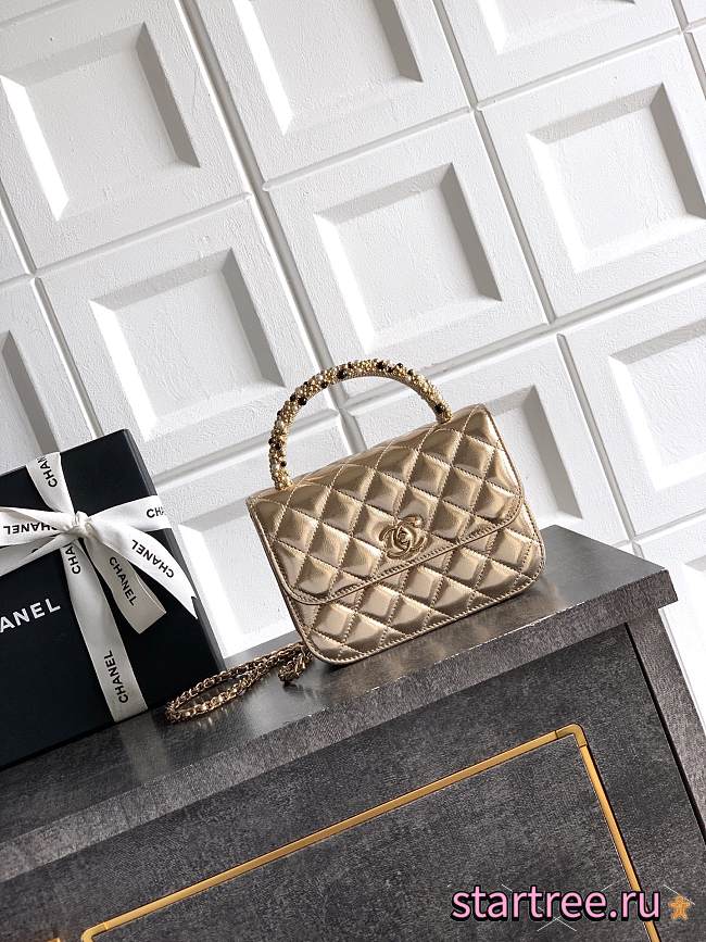Chanel 26C Cruise Bag With Pearl handle Gold- 10.5*15*5.5cm - 1