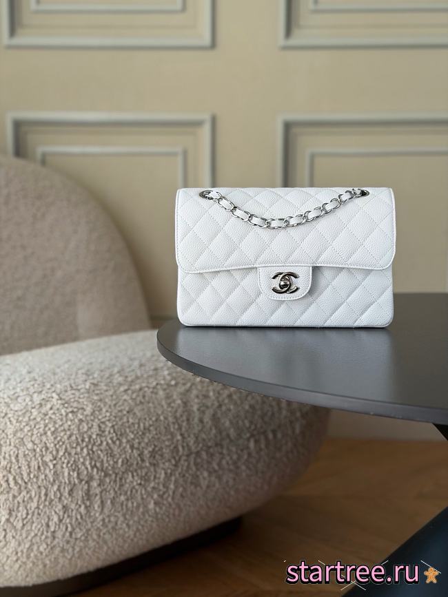 Chanel Small Classic Double Flap White Caviar Silver Hardware-23cm - 1