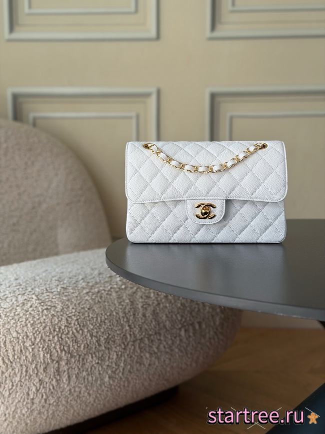 Chanel Small Classic Double Flap White Caviar Gold Hardware-23cm - 1