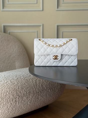 Chanel Small Classic Double Flap White Caviar Gold Hardware-23cm