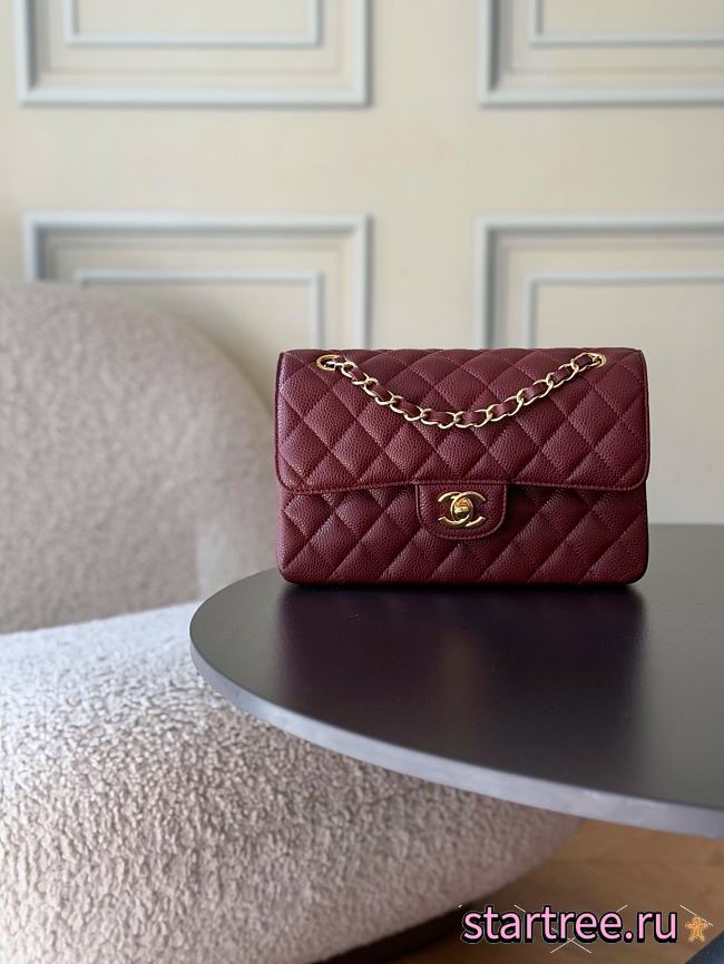 Chanel Small Classic Double Flap Caviar Burgundy Gold Hardware-23cm - 1