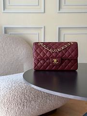 Chanel Small Classic Double Flap Caviar Burgundy Gold Hardware-23cm - 1