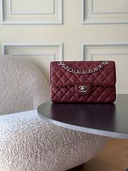 Chanel Small Classic Double Flap Caviar Silver Hardware Burgundy-23cm - 1