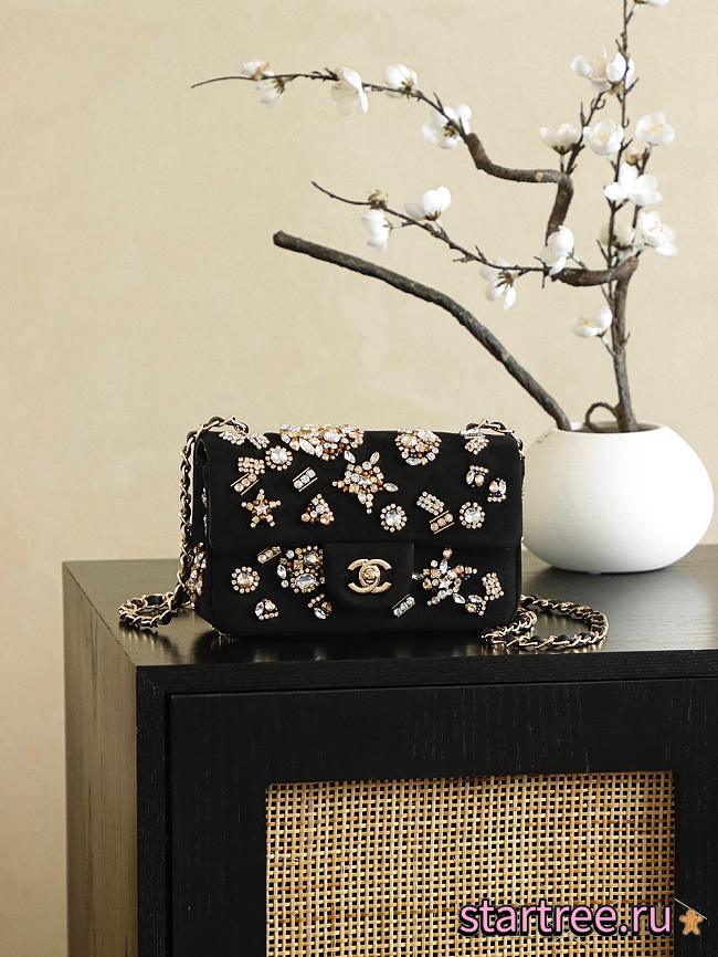  Chanel Mini classic handbag Velvet strass imitation pearls-20cm - 1