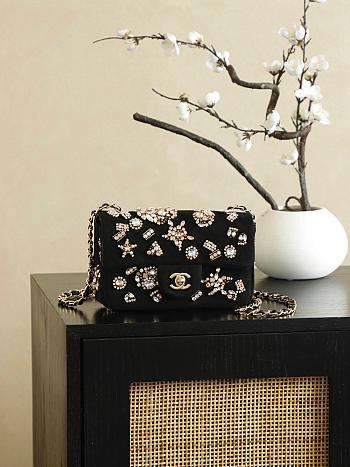  Chanel Mini classic handbag Velvet strass imitation pearls-20cm