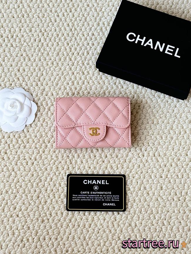 CHANEL Card Holder Pink Caviar leather Gold-7.5*11.3*2.2cm - 1