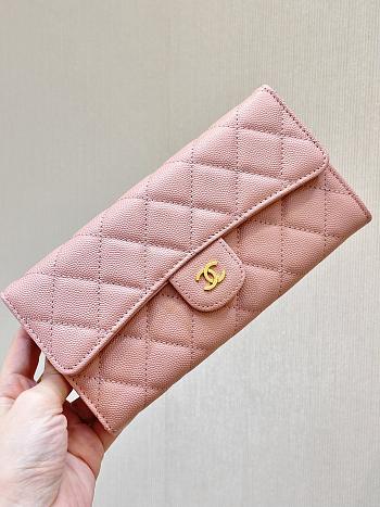 Chanel Classic Long Flap Wallet Caviar Leather Pink Gold Hardware- 10.5x19.4x3 cm