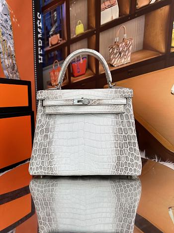 Hermes Kelly 25 Crocodile Leather White-25cm