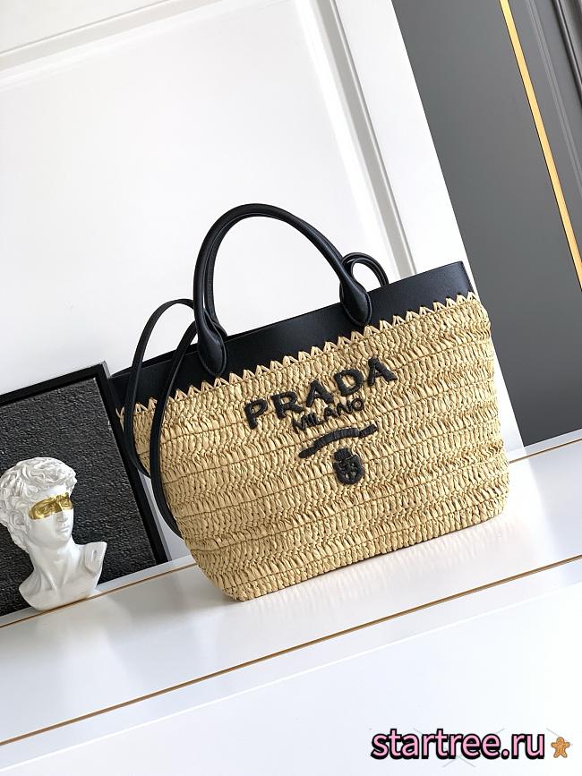 Prada Small Crochet and Leather Tote Bag-25*26*15cm - 1