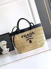 Prada Small Crochet and Leather Tote Bag-25*26*15cm - 1