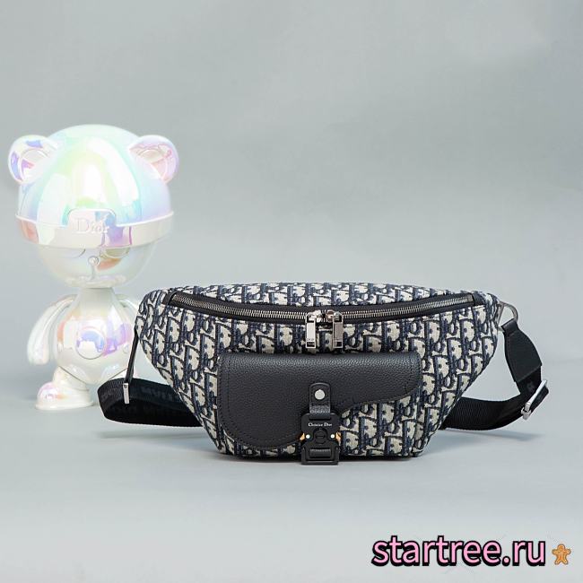  Dior Saddle waist bag Blue Oblique jacquard and black grained calfskin - 1