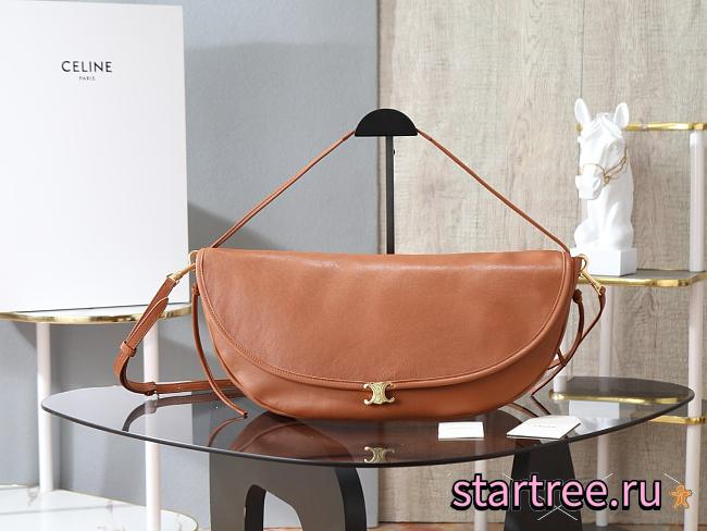 Celine Halfmoon Soft Triomphe Bag In Supple Shiny Lamskin Brown-46*19*10cm - 1