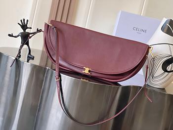 Celine Halfmoon Soft Triomphe Bag In Supple Shiny Lamskin Burgundy-46*19*10cm