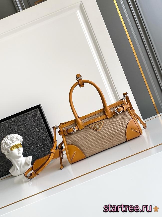 Prada Bonnie Small Linen and Leather Patchwork Handbag-23.5*9*12cm - 1
