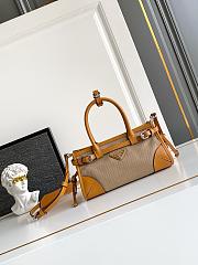 Prada Bonnie Small Linen and Leather Patchwork Handbag-23.5*9*12cm - 1