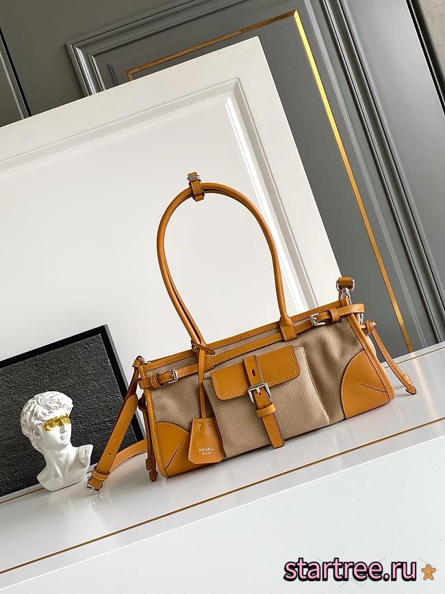 Prada Bonnie Medium Linen and Leather Patchwork Handbag-32*12*15.5cm - 1