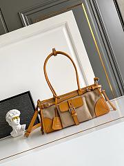 Prada Bonnie Medium Linen and Leather Patchwork Handbag-32*12*15.5cm - 1
