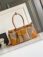 Prada Bonnie lLarge Linen and Leather Patchwork Handbag-38*24*12cm - 1