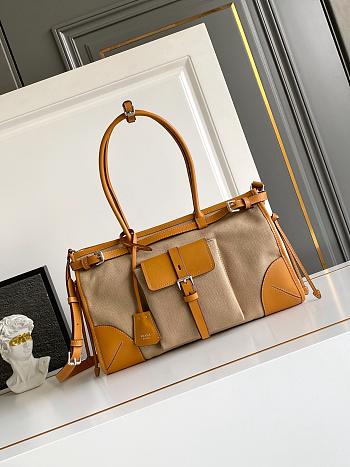 Prada Bonnie lLarge Linen and Leather Patchwork Handbag-38*24*12cm