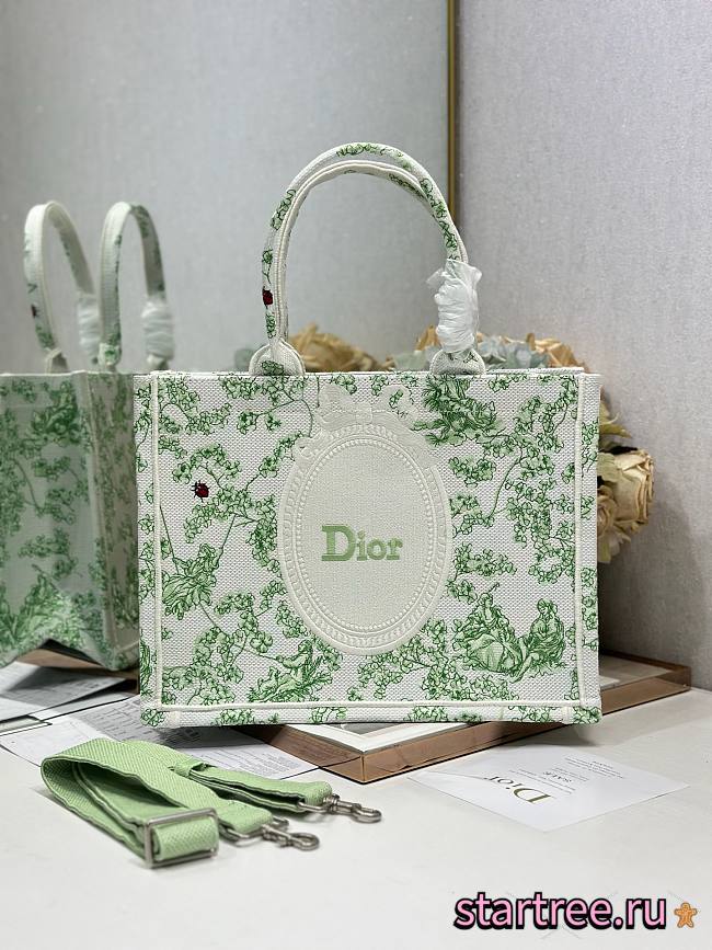 Dior Medium Book Tote with shoulder strap Green and white-36 x 27.5 x 16.5cm - 1