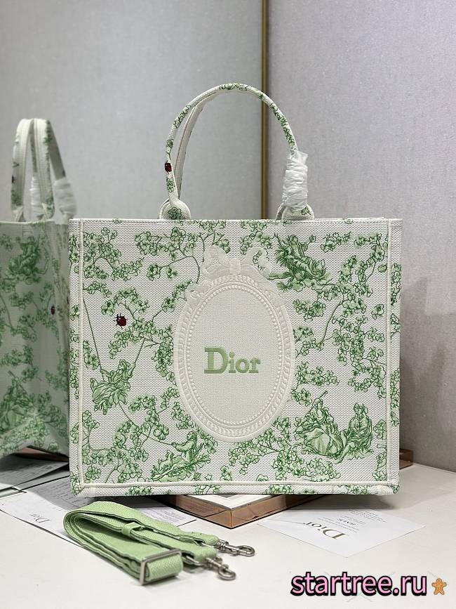 Dior large Book Tote with shoulder strap Green and white-42*32*5CM - 1