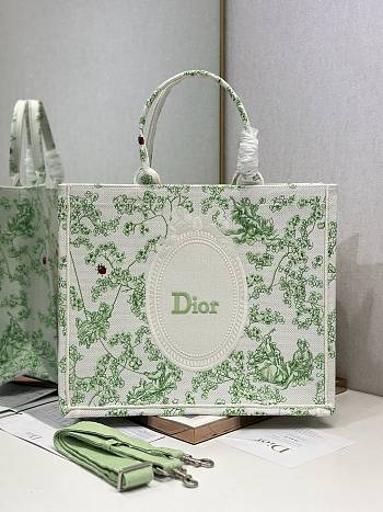 Dior large Book Tote with shoulder strap Green and white-42*32*5CM