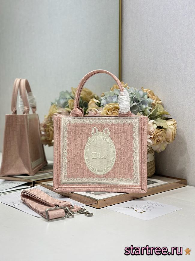 Dior Small Book Tote with shoulder strap Pink and white-26.5 x 22 x 14cm - 1