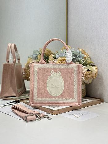 Dior Small Book Tote with shoulder strap Pink and white-26.5 x 22 x 14cm
